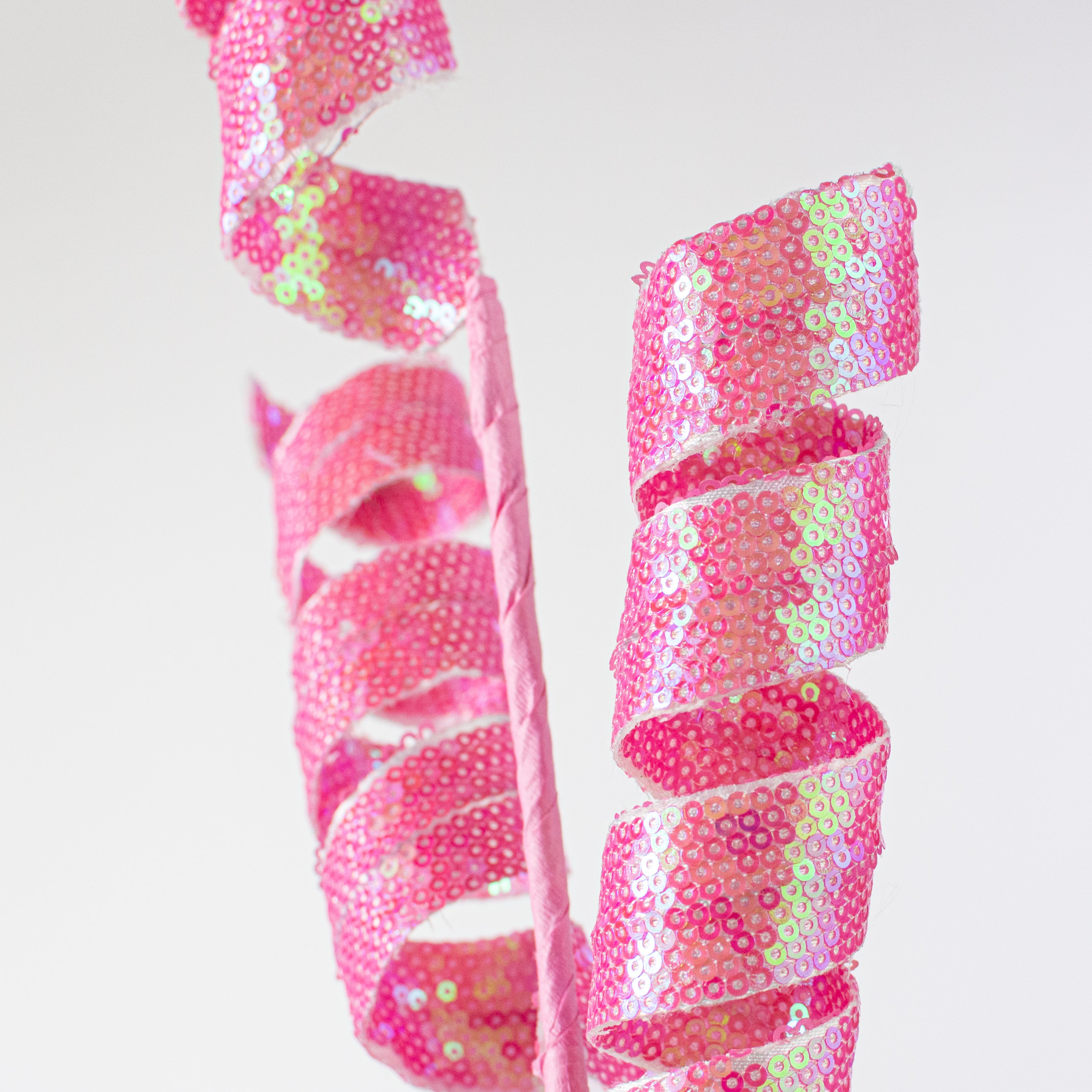 24" Sequin Frizzy Curly Spray: Iridescent Pink