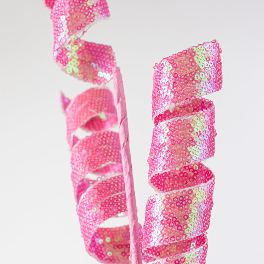 24" Sequin Frizzy Curly Spray: Iridescent Pink