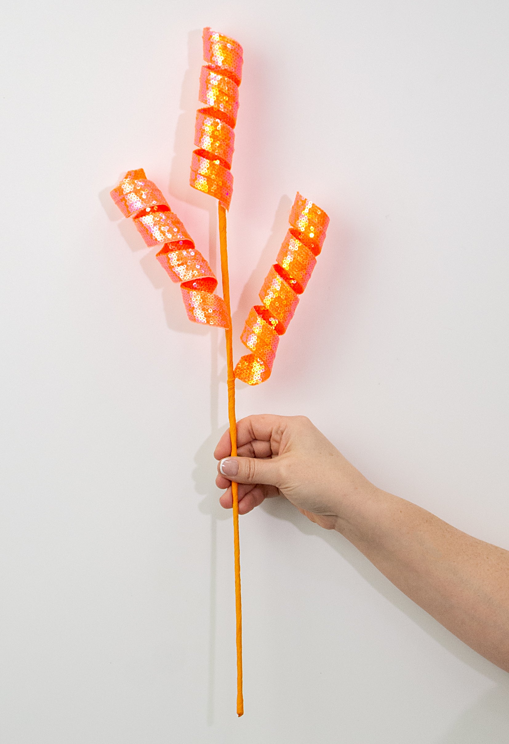 24" Sequin Frizzy Curly Spray: Iridescent Orange