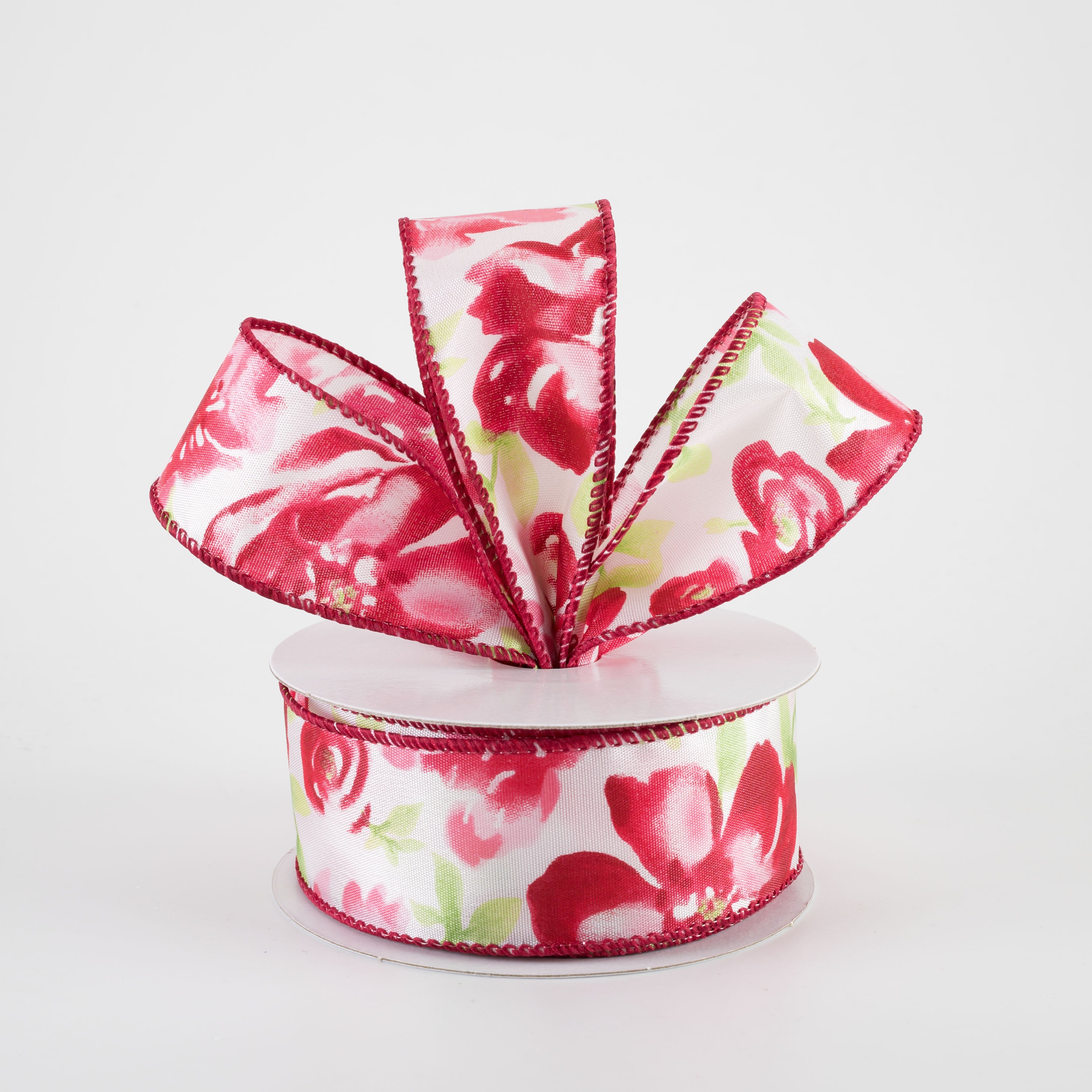1.5" Watercolor Roses Ribbon: Red (10 Yards)