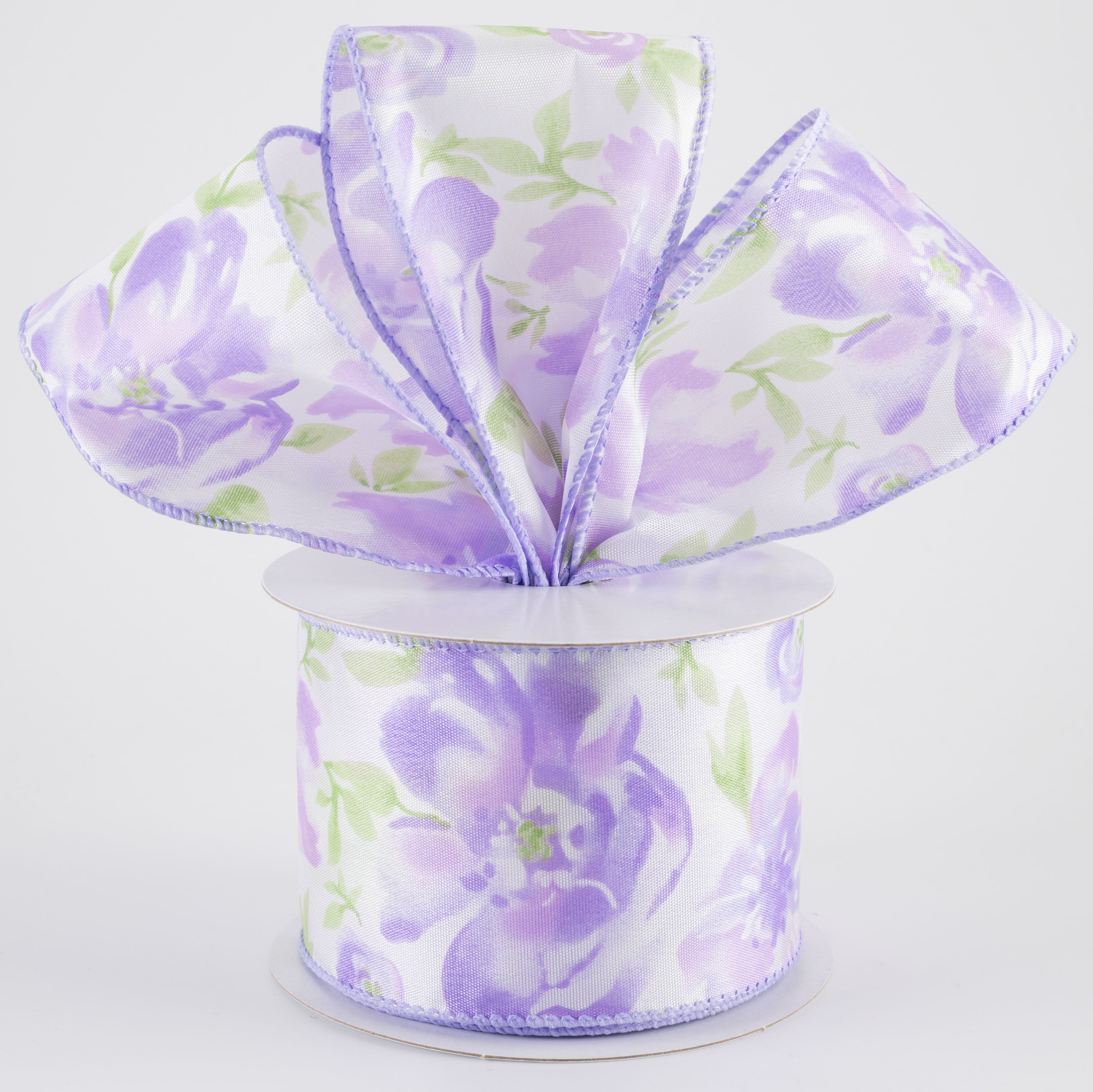2.5" Watercolor Roses Ribbon: Lavender (10 Yards)