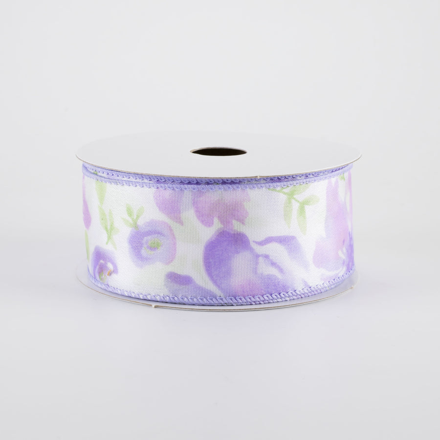 1.5" Watercolor Roses Ribbon: Lavender (10 Yards)