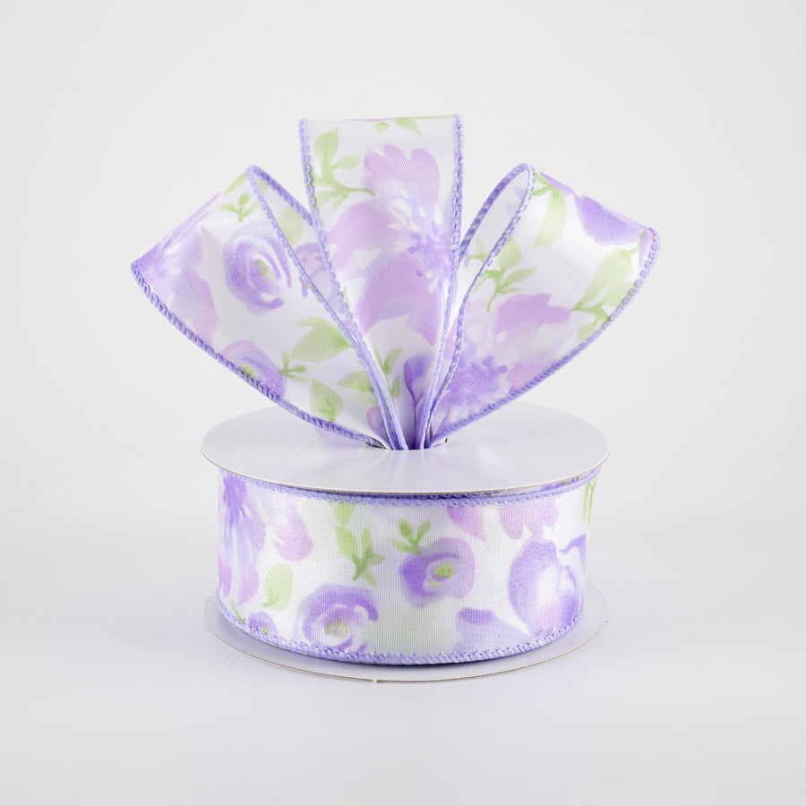 1.5" Watercolor Roses Ribbon: Lavender (10 Yards)