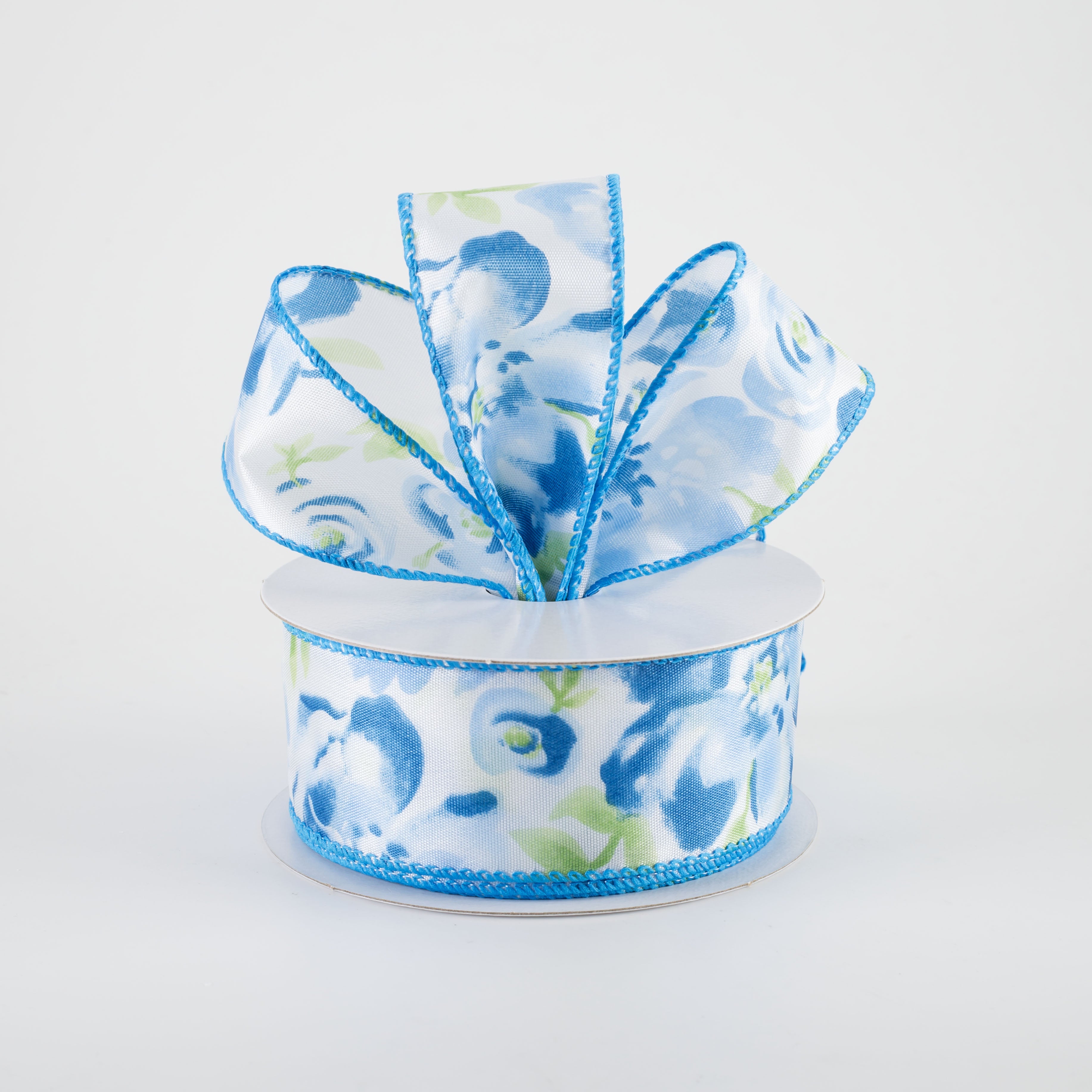 1.5" Watercolor Roses Ribbon: Blue (10 Yards)