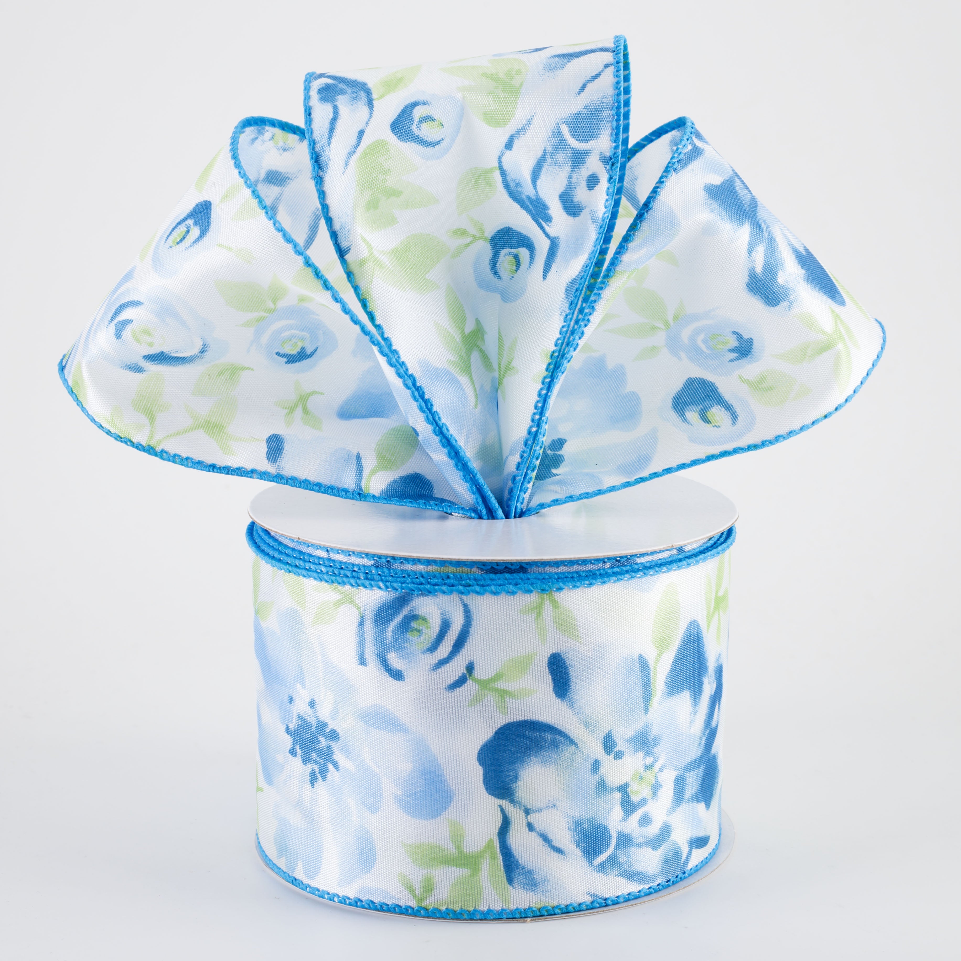2.5" Watercolor Roses Ribbon: Blue (10 Yards)