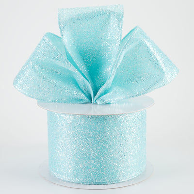 2.5" Candy Glittered Satin Ribbon: Aqua Blue (10 Yards)