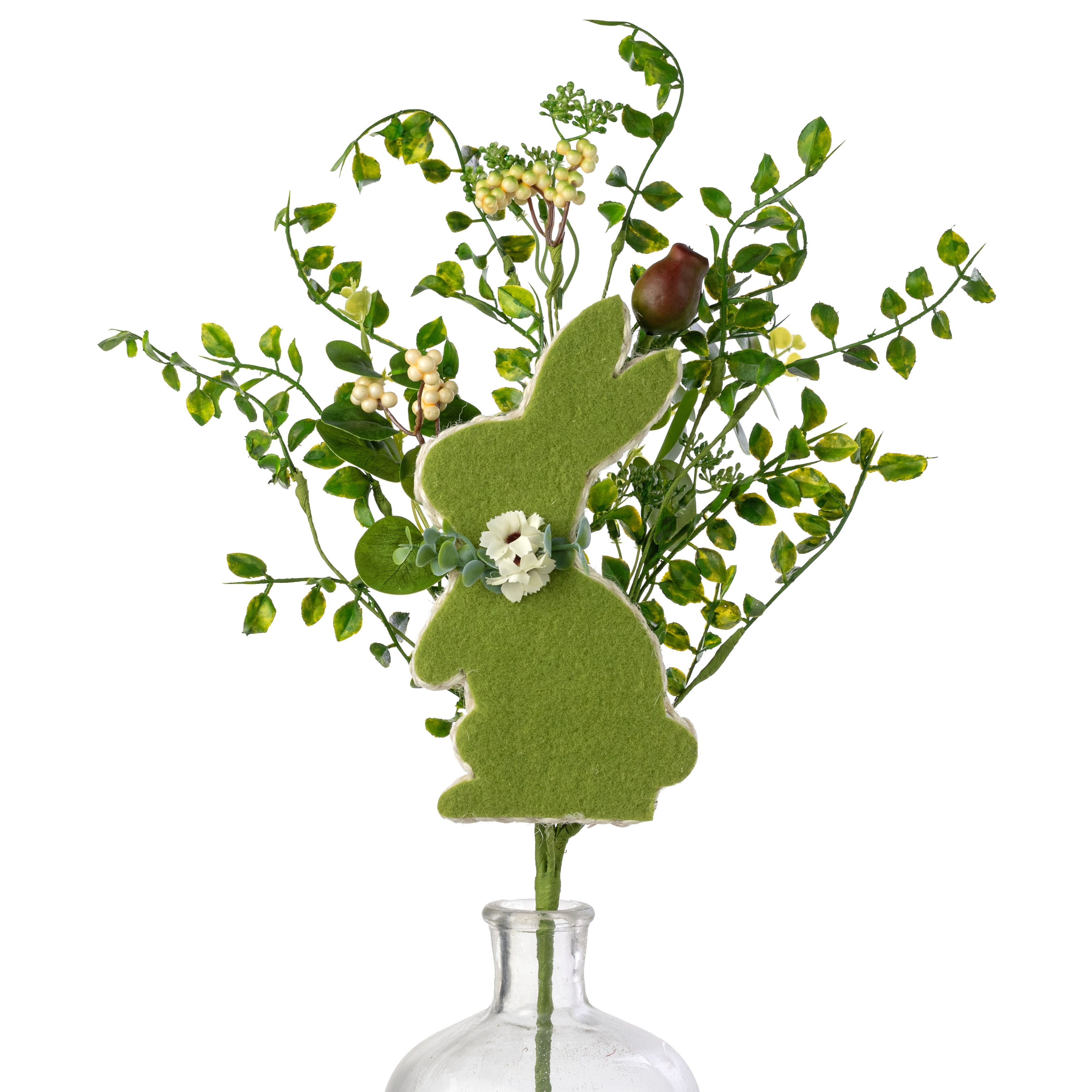 24" Moss Felt Bunny & Leaves Spray