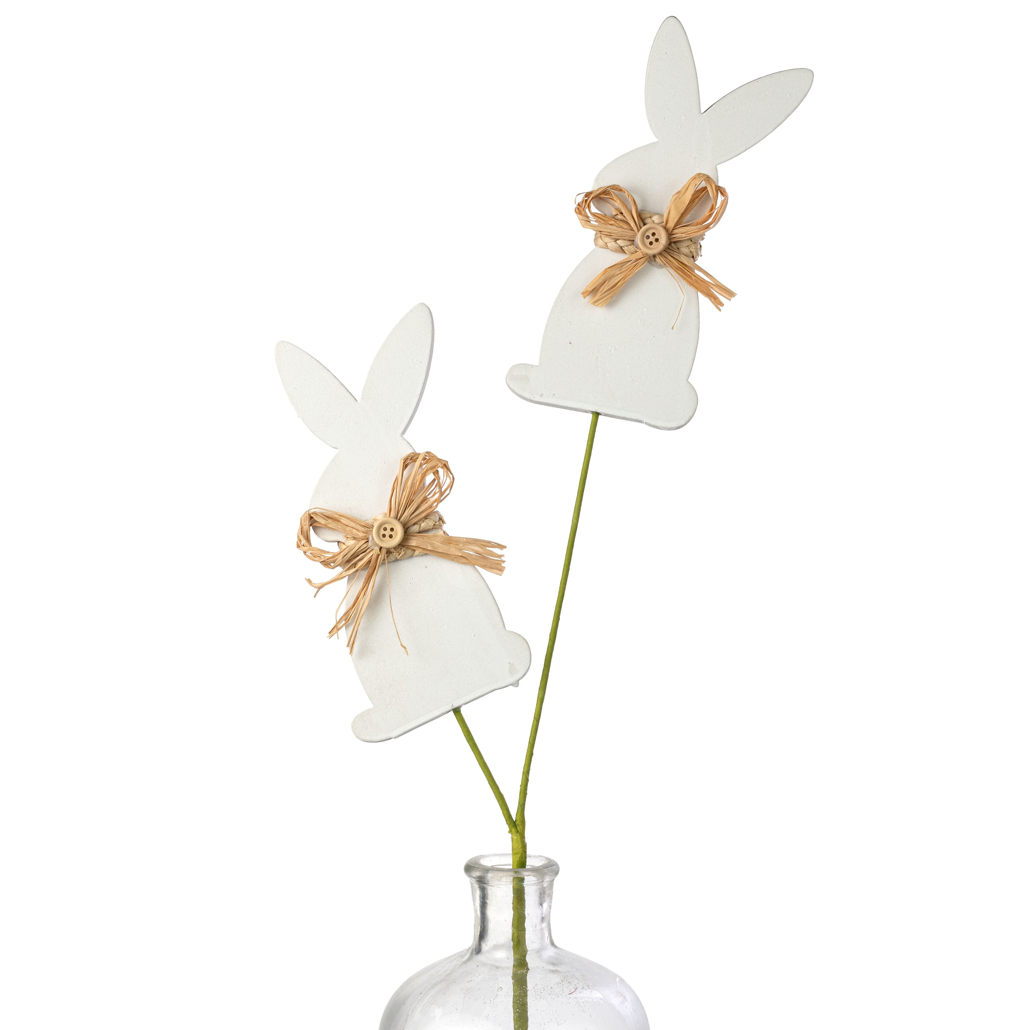 28" Raffia Button Bunnies Spray: Natural & White