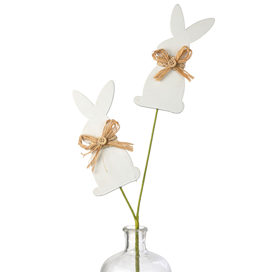 28" Raffia Button Bunnies Spray: Natural & White