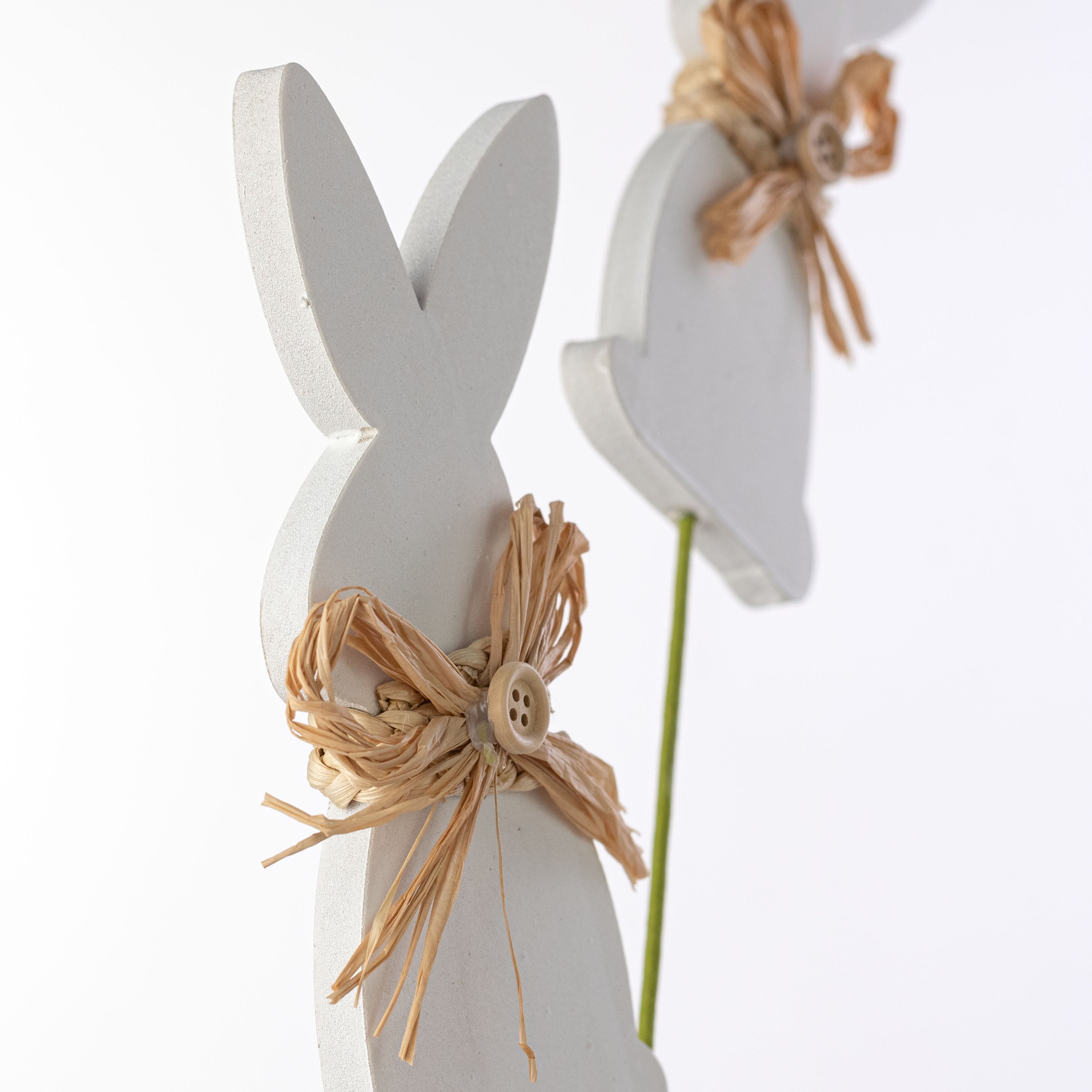 28" Raffia Button Bunnies Spray: Natural & White