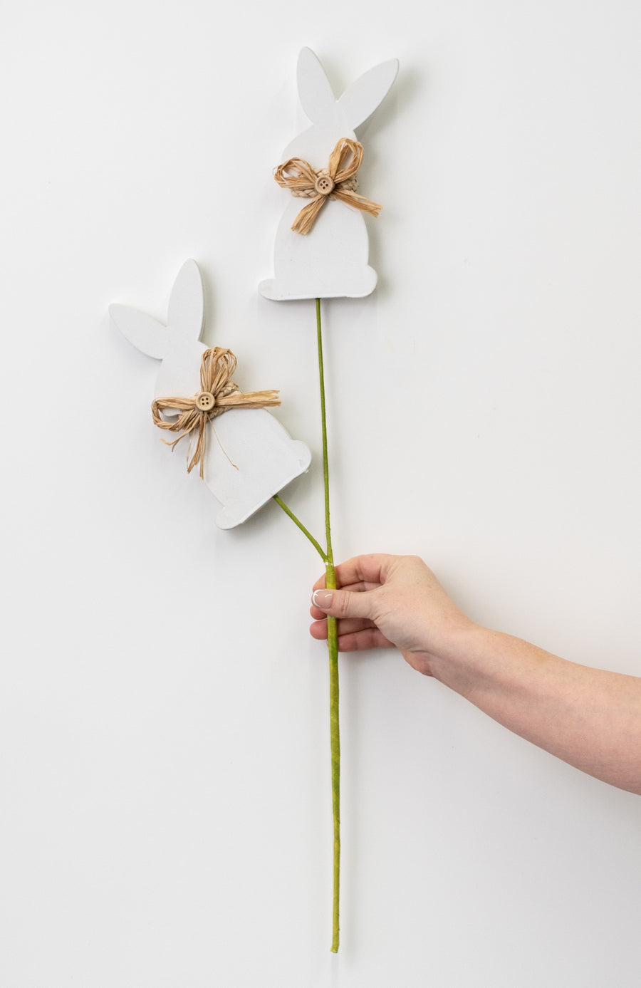 28" Raffia Button Bunnies Spray: Natural & White