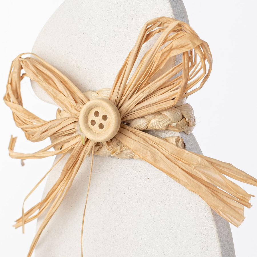 28" Raffia Button Bunnies Spray: Natural & White