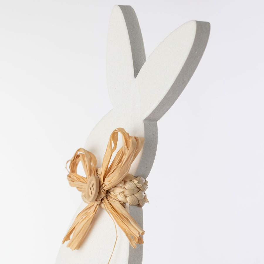 28" Raffia Button Bunnies Spray: Natural & White