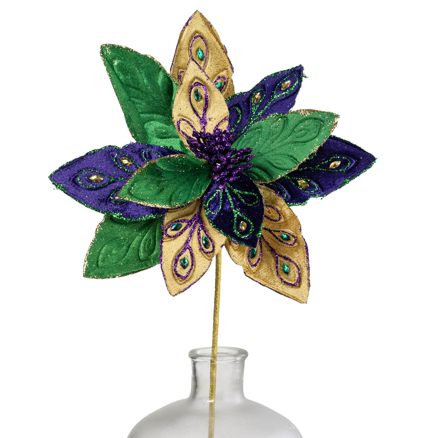 11" x 25" Velvet Poinsettia Stem: Mardi Gras