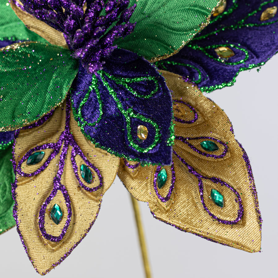 11" x 25" Velvet Poinsettia Stem: Mardi Gras