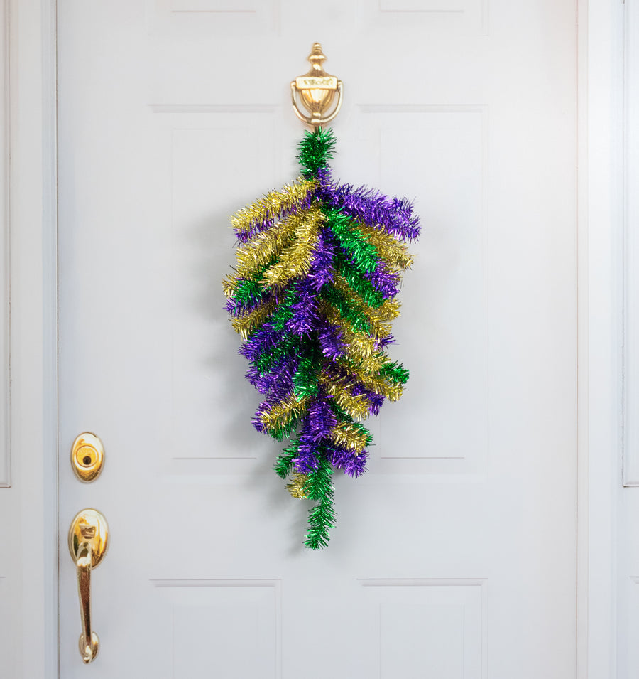 24" Pine Teardrop Swag: Metallic Mardi Gras (55 Tips)