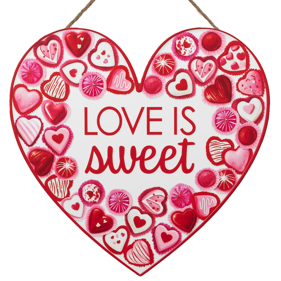 12" Wooden Heart Sign: Love is Sweet Candy