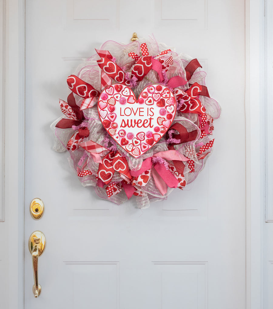 12" Wooden Heart Sign: Love is Sweet Candy