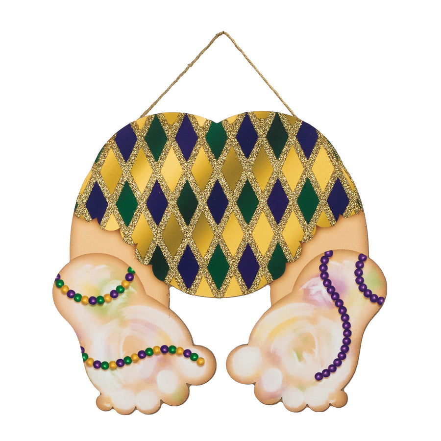 10" Wooden Baby Bottom Sign: Glitter Harlequin Mardi Gras