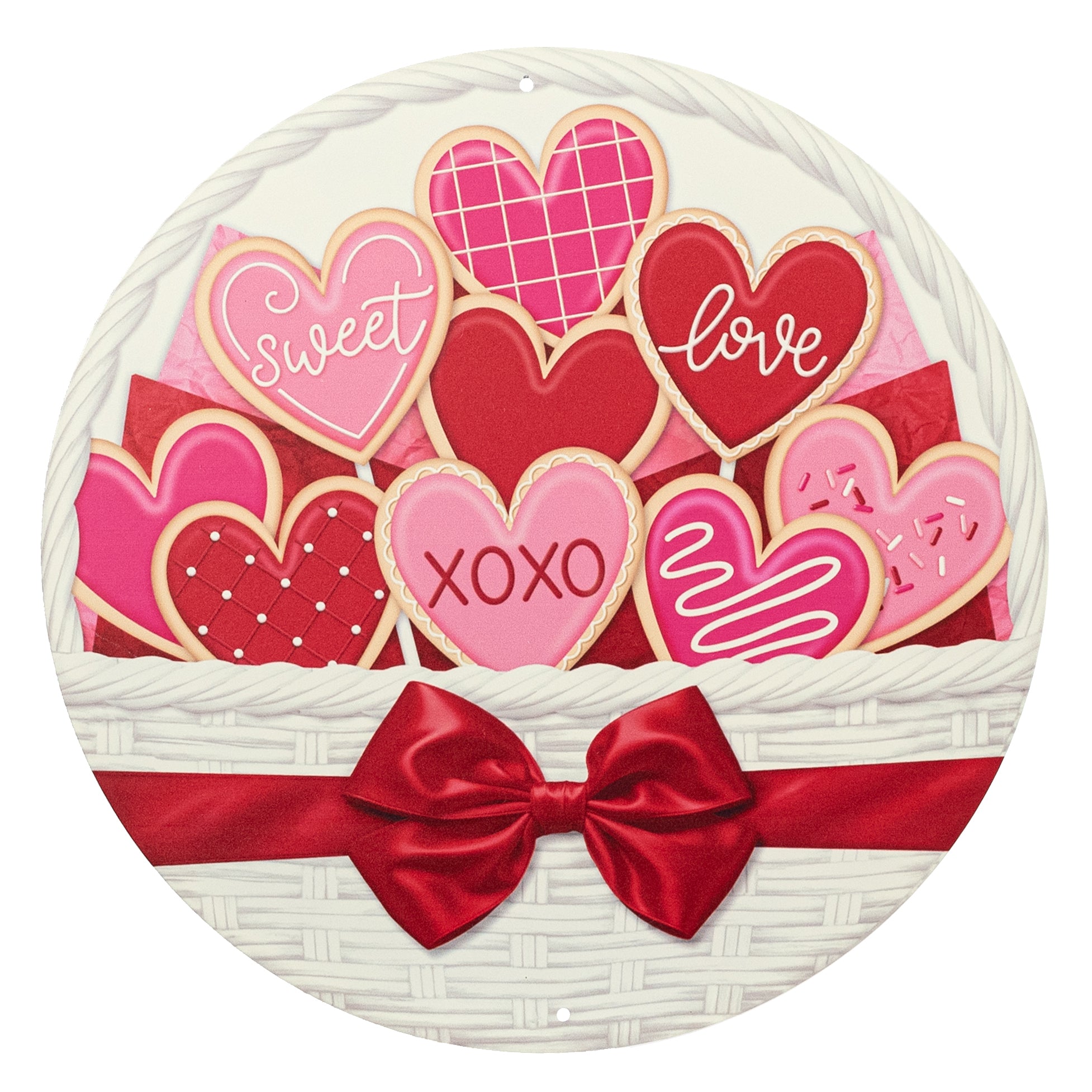 12" Round Metal Sign: Valentine's Heart Cookie Basket