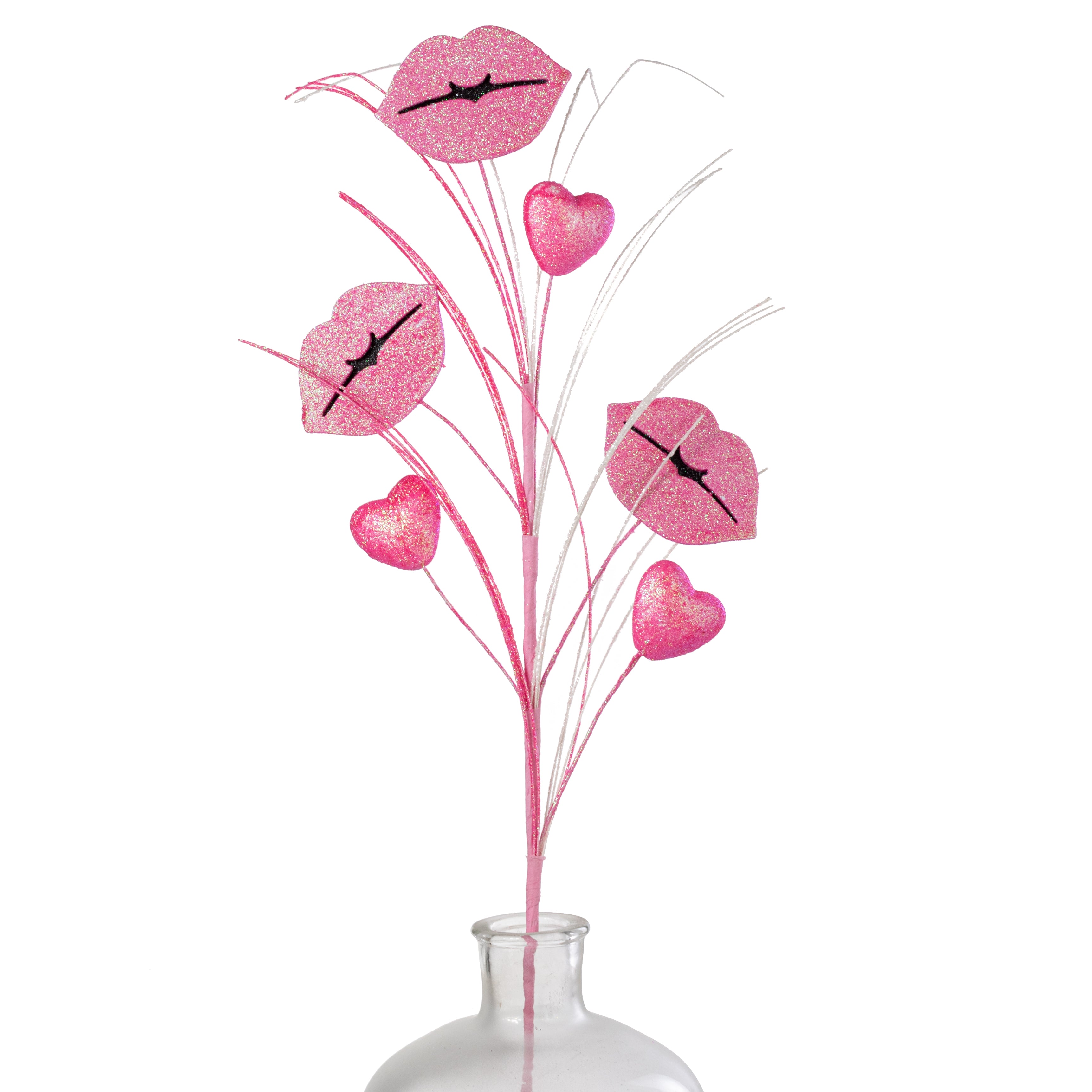 30" Glittered Lips & Hearts Fishline Spray: Hot Pink
