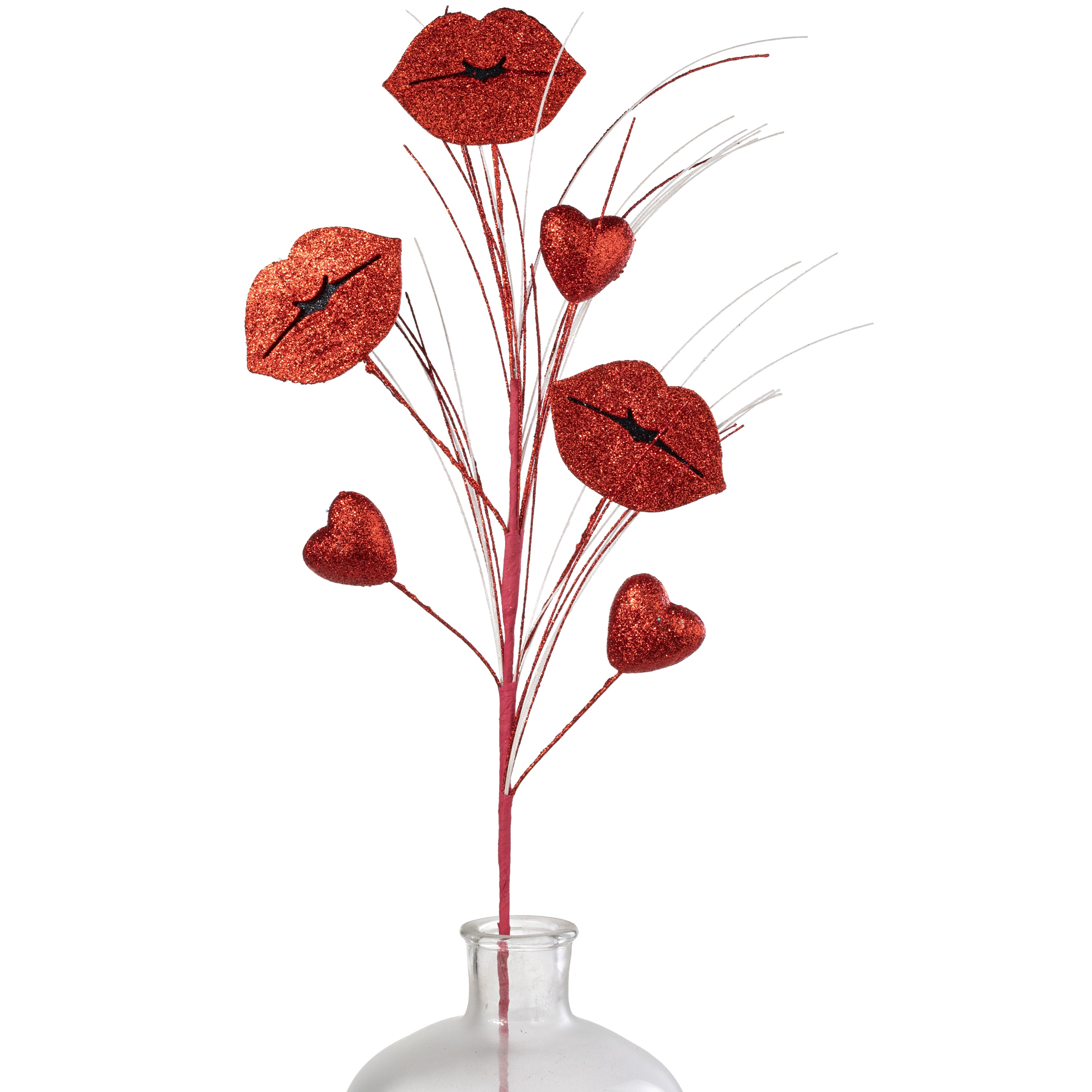 30" Glittered Lips & Hearts Fishline Spray: Red