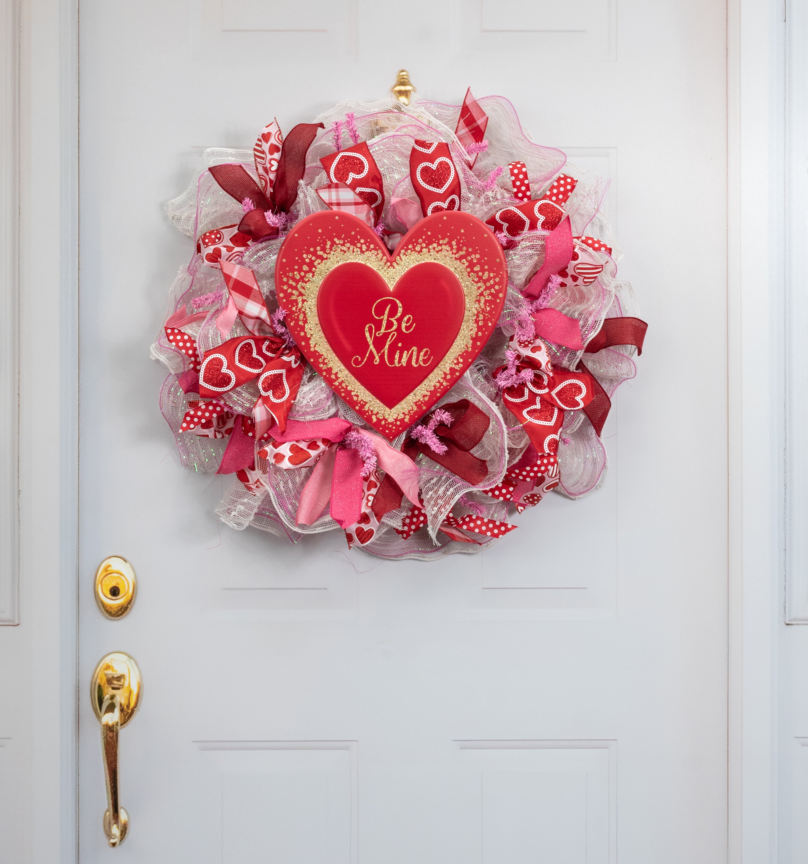 12" Metal Embossed Hanger: Red Be Mine Heart