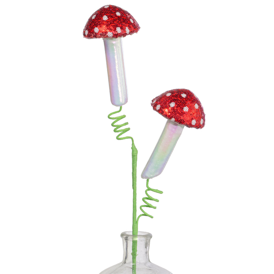 22" Sequin Polkadot Iridescent Mushroom Spray: Red