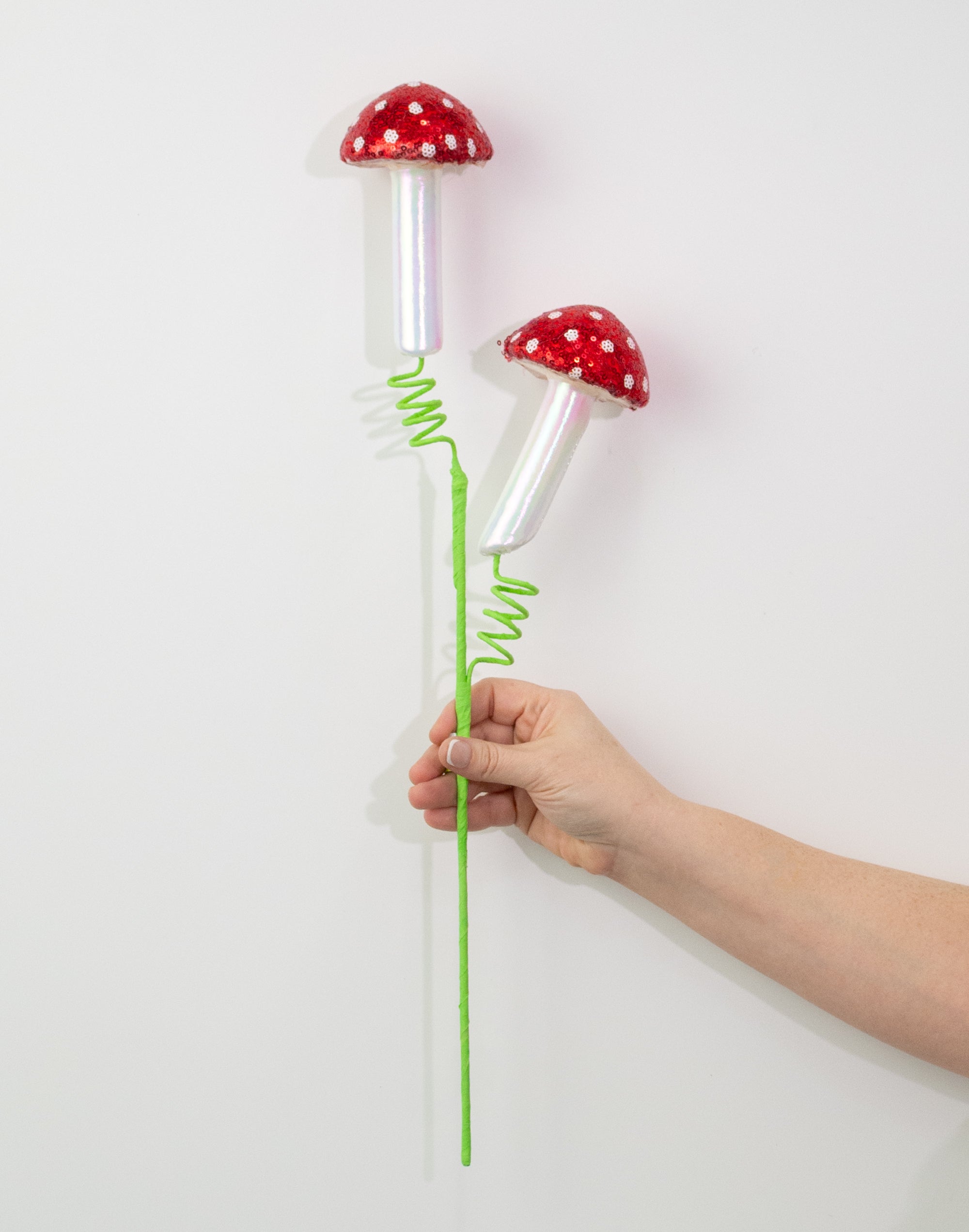 22" Sequin Polkadot Iridescent Mushroom Spray: Red