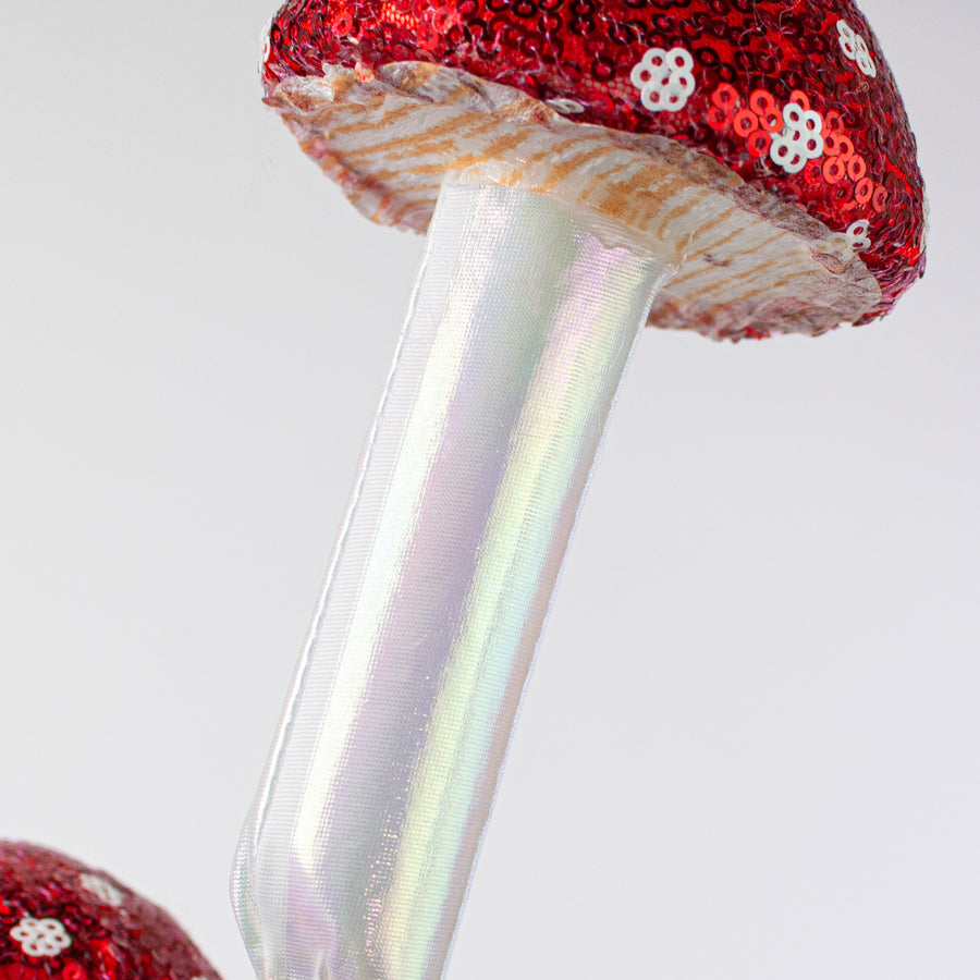 22" Sequin Polkadot Iridescent Mushroom Spray: Red