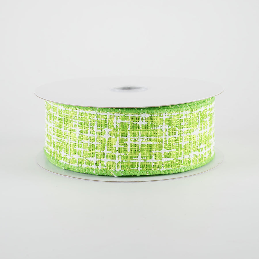 1.5" Embellished Tweed Ribbon: Lime Green & White (10 Yards)
