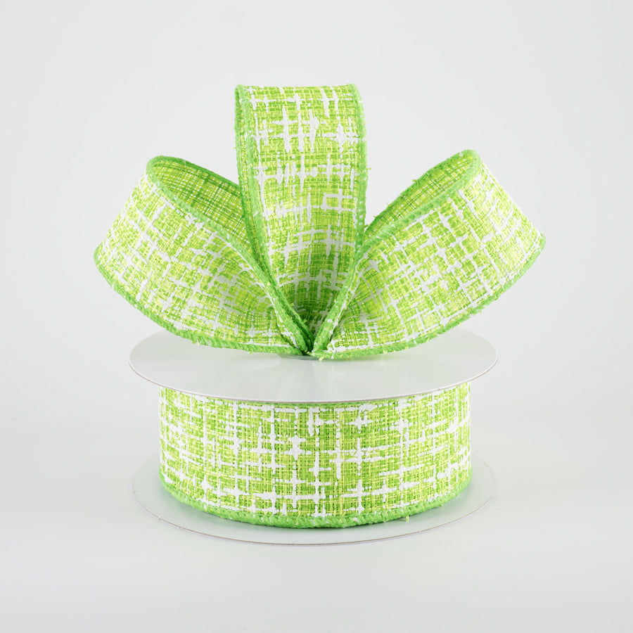 1.5" Embellished Tweed Ribbon: Lime Green & White (10 Yards)
