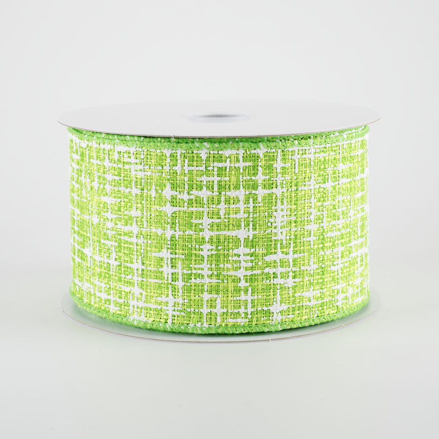 2.5" Embellished Tweed Ribbon: Lime Green & White (10 Yards)