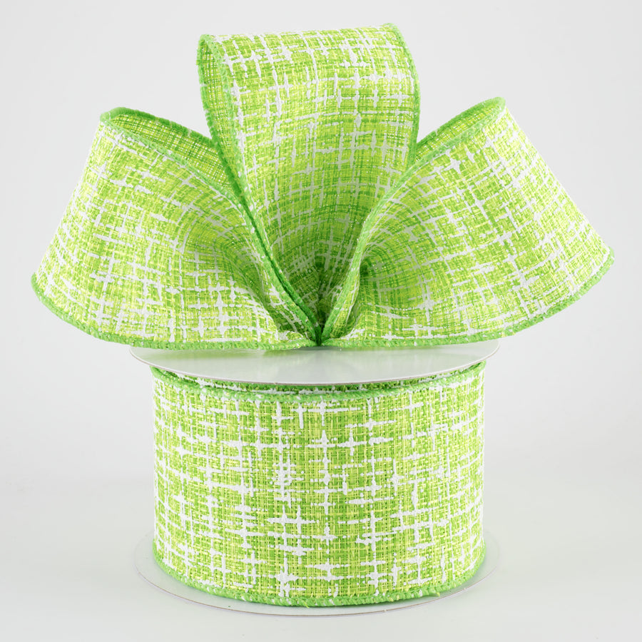 2.5" Embellished Tweed Ribbon: Lime Green & White (10 Yards)