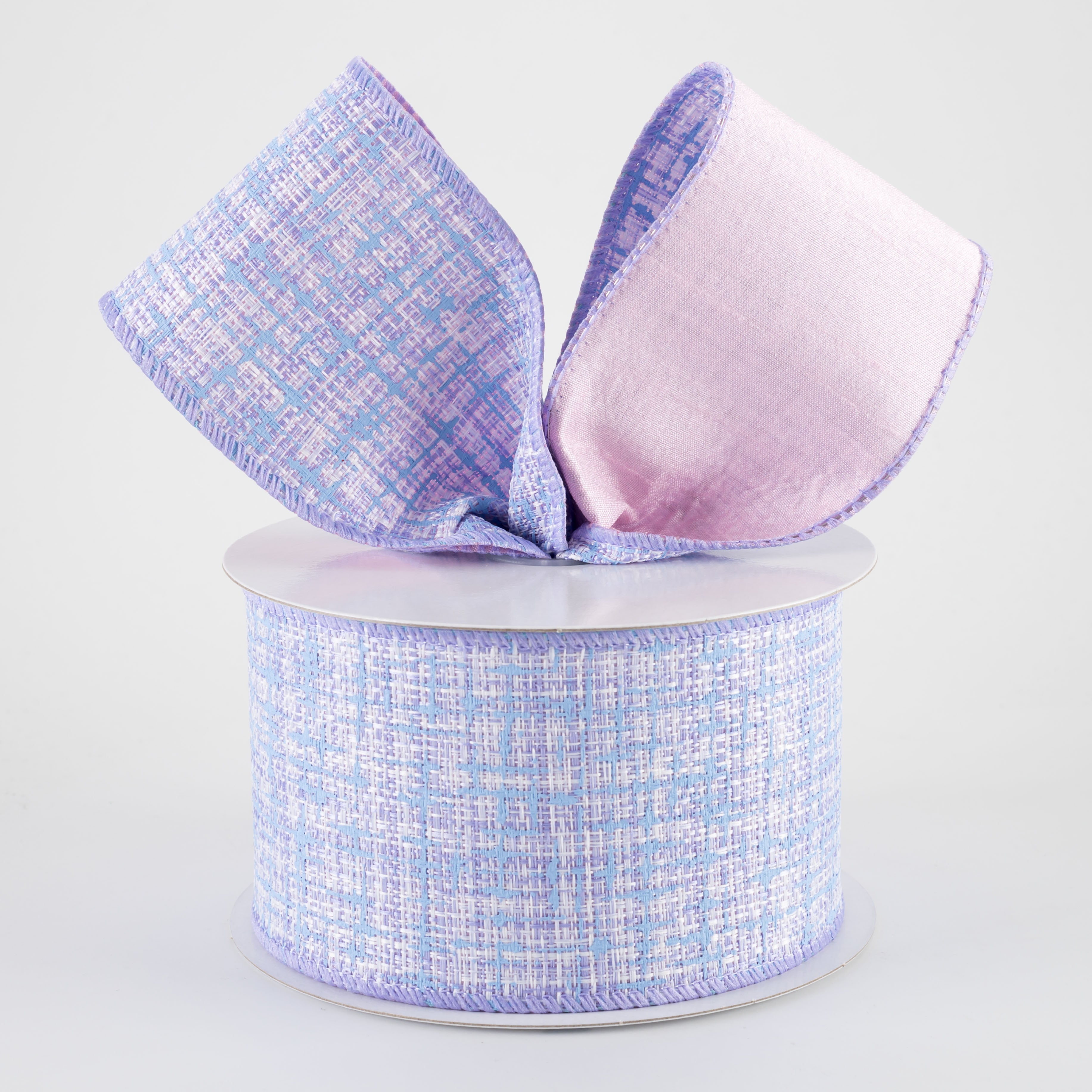 2.5" Double Sided Embellished Tweed & Dupioni Ribbon: Pink, Blue & Lavender (10 Yards)