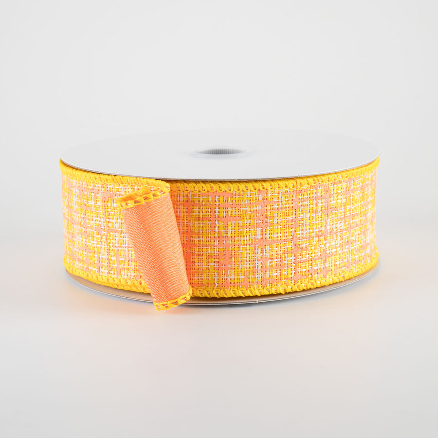 1.5" Double Sided Embellished Tweed & Dupioni Ribbon: Yellow & Peach (10 Yards)