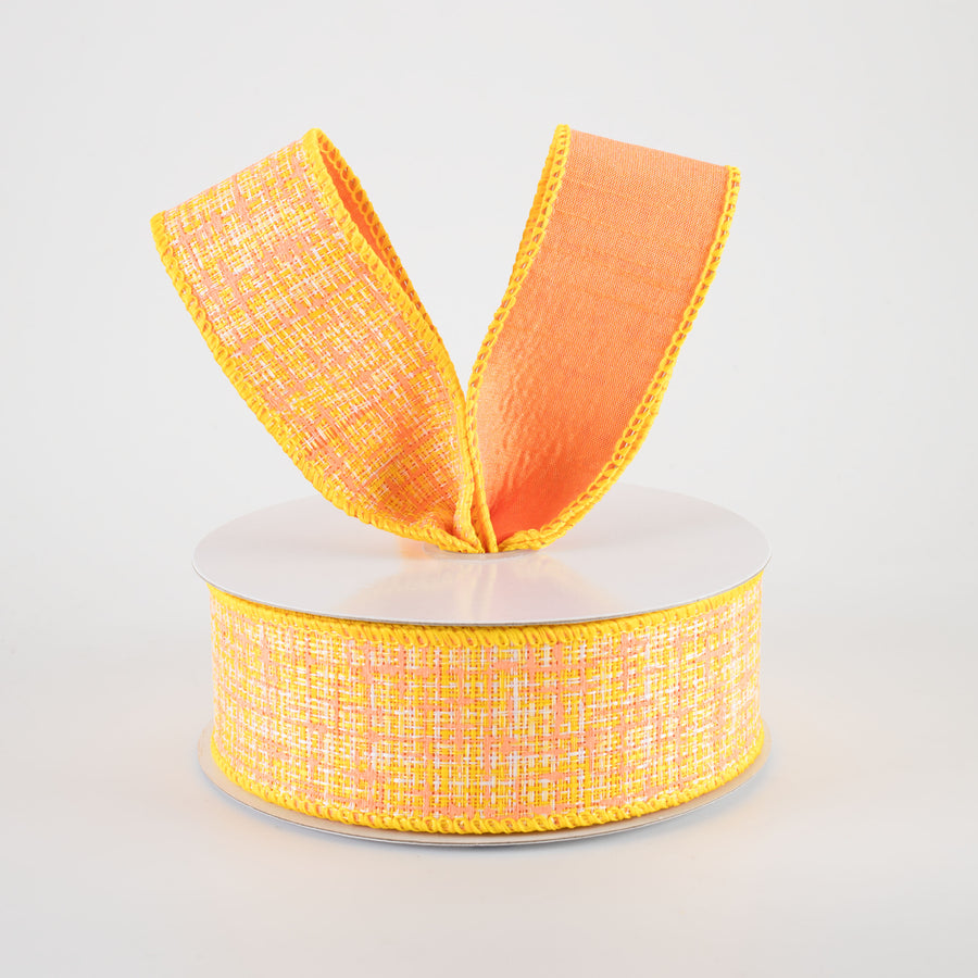 1.5" Double Sided Embellished Tweed & Dupioni Ribbon: Yellow & Peach (10 Yards)