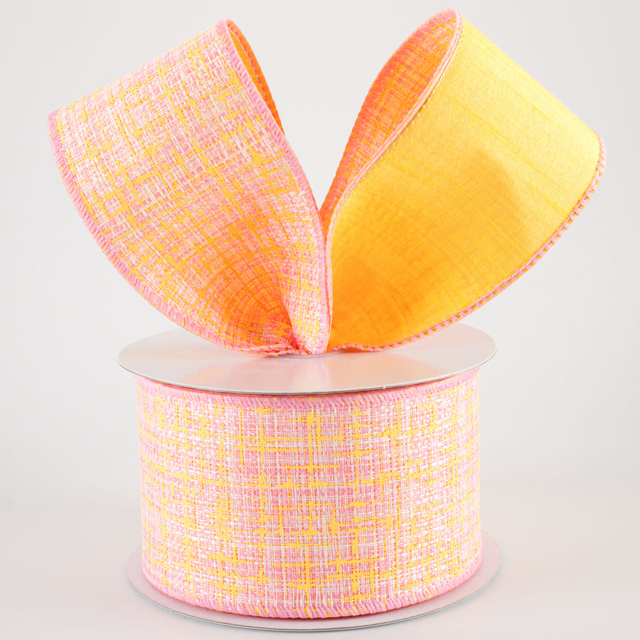 2.5" Double Sided Embellished Tweed & Dupioni Ribbon: Pink & Yellow (10 Yards)
