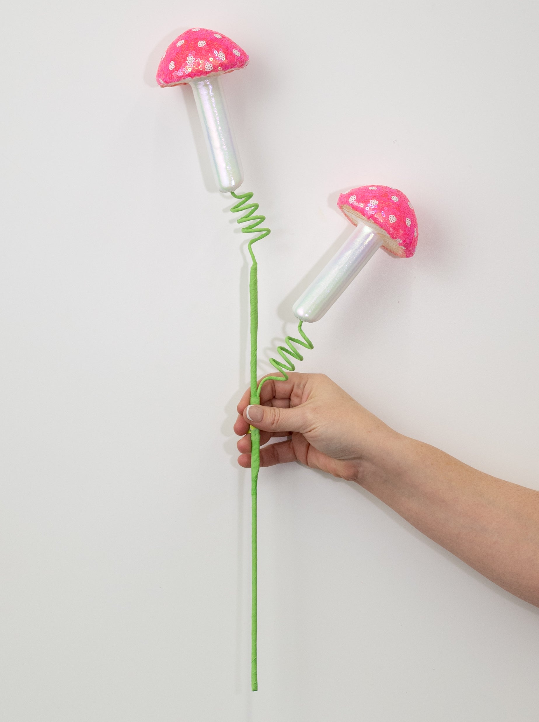 22" Sequin Polkadot Iridescent Mushroom Spray: Pink