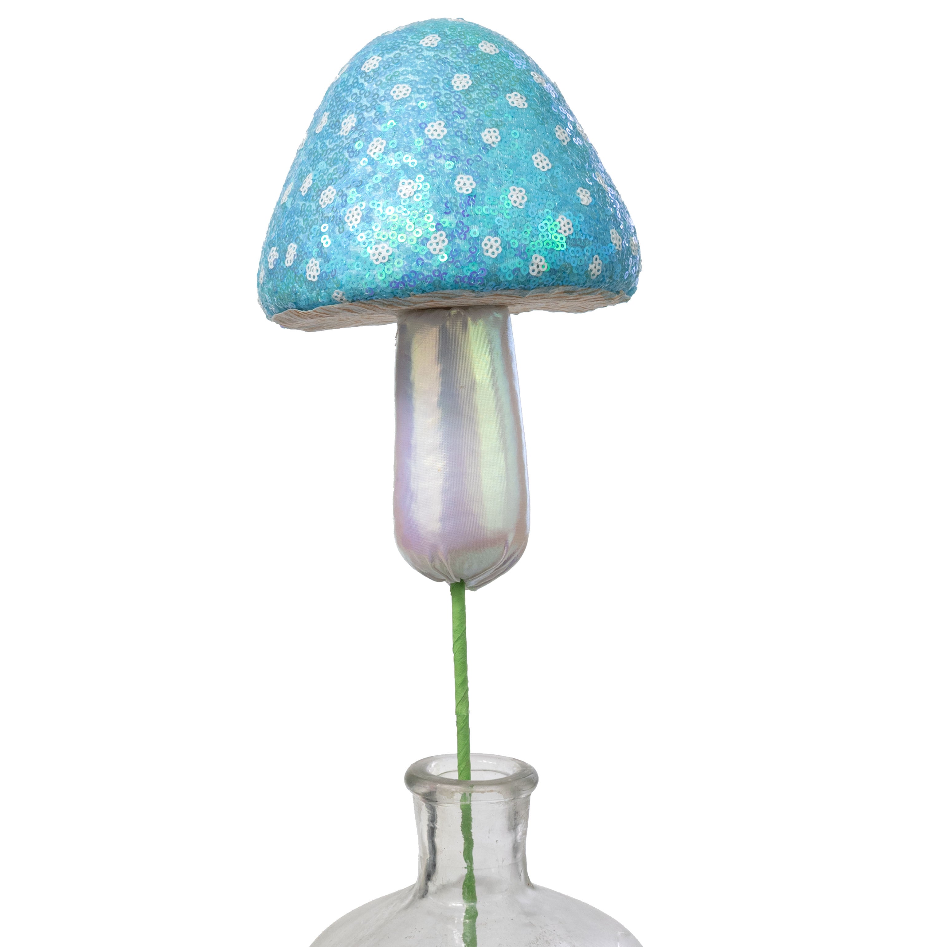 20" Sequin Polkadot Iridescent Mushroom Pick: Blue