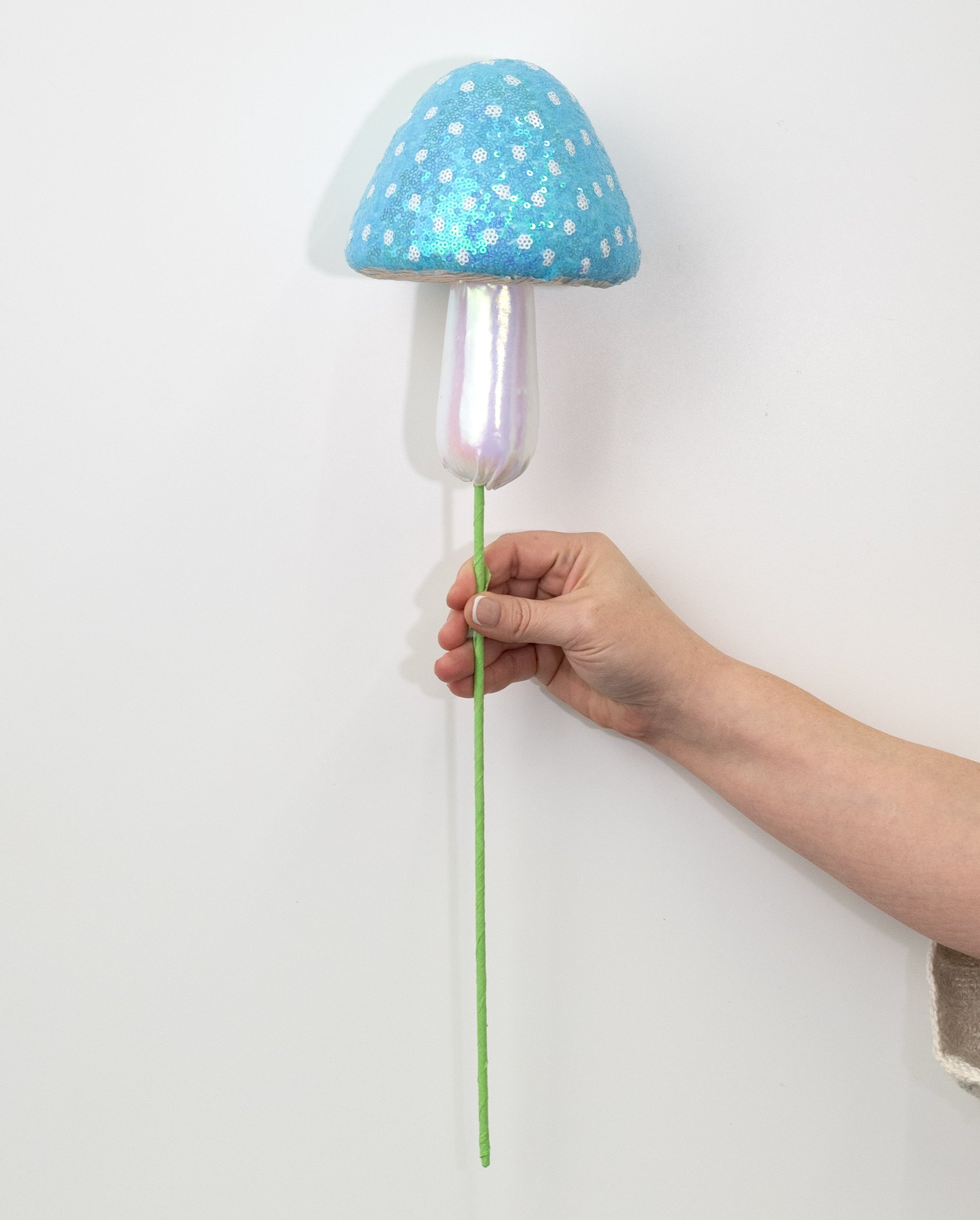 20" Sequin Polkadot Iridescent Mushroom Pick: Blue