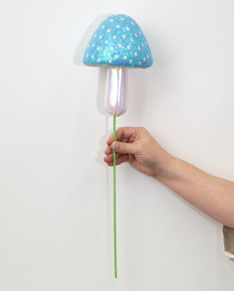 20" Sequin Polkadot Iridescent Mushroom Pick: Blue
