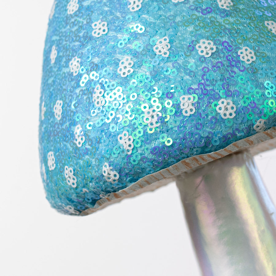 20" Sequin Polkadot Iridescent Mushroom Pick: Blue