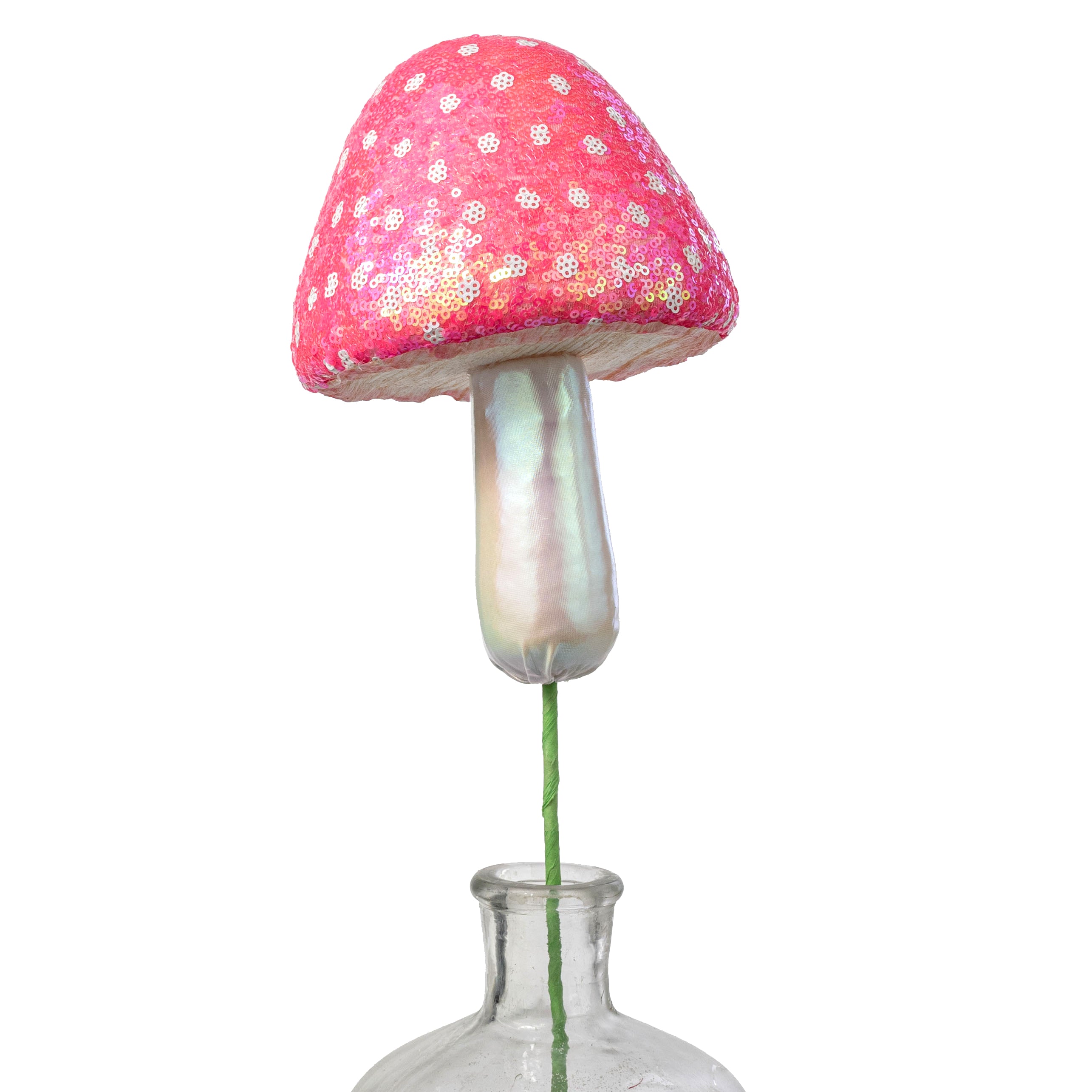 20" Sequin Polkadot Iridescent Mushroom Pick: Pink