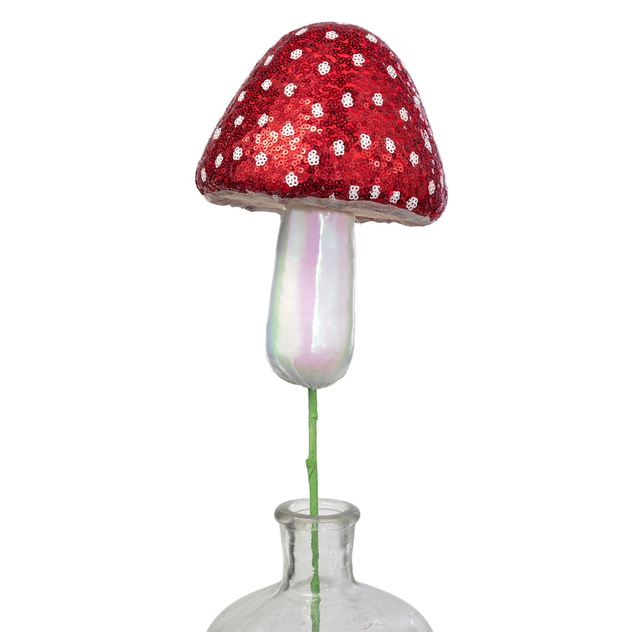 20" Sequin Polkadot Iridescent Mushroom Pick: Red
