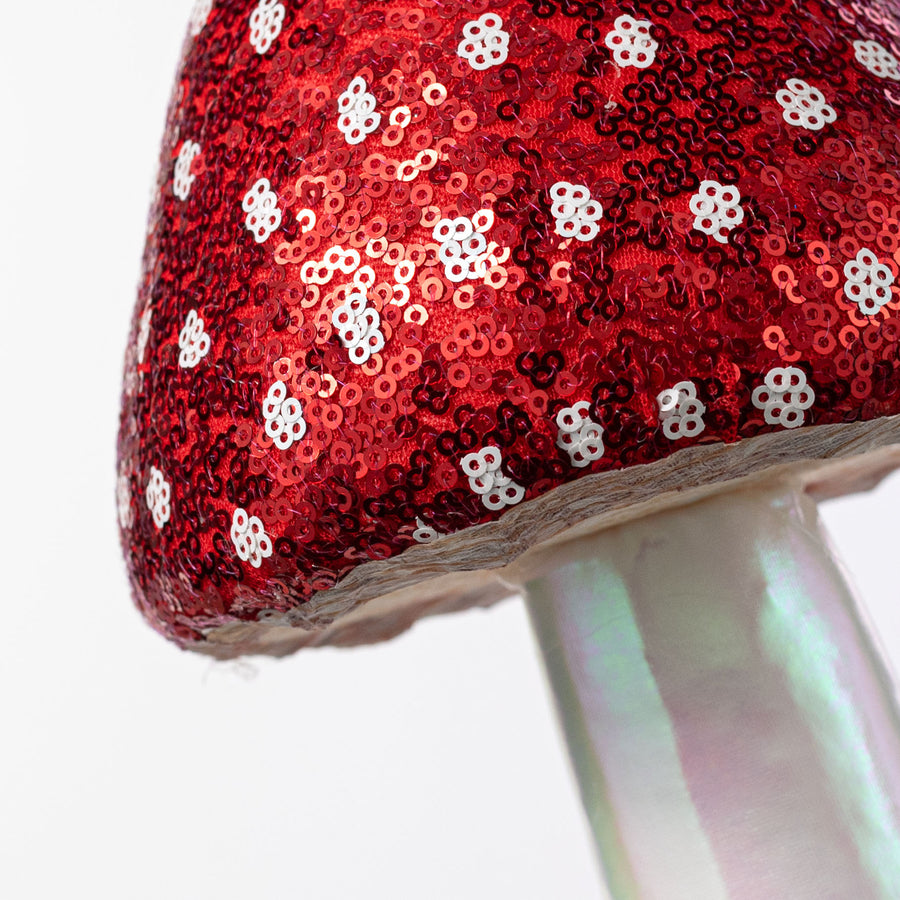 20" Sequin Polkadot Iridescent Mushroom Pick: Red