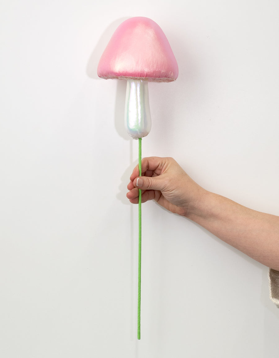20" Pearl Mushroom Pick: Pink & Iridescent White