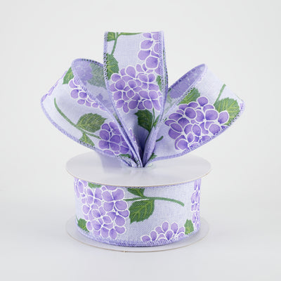 1.5" Linen Hydrangeas Ribbon: Purple on Lavender (10 Yards)