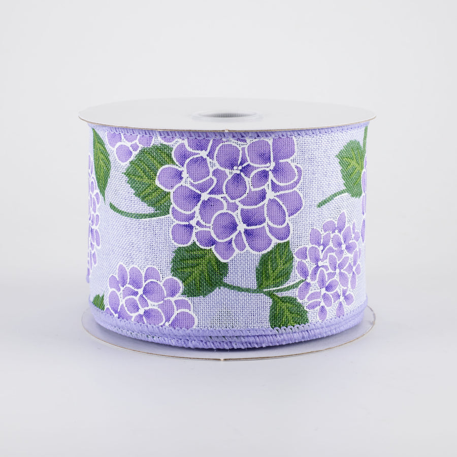 2.5" Linen Hydrangeas Ribbon: Purple on Lavender (10 Yards)