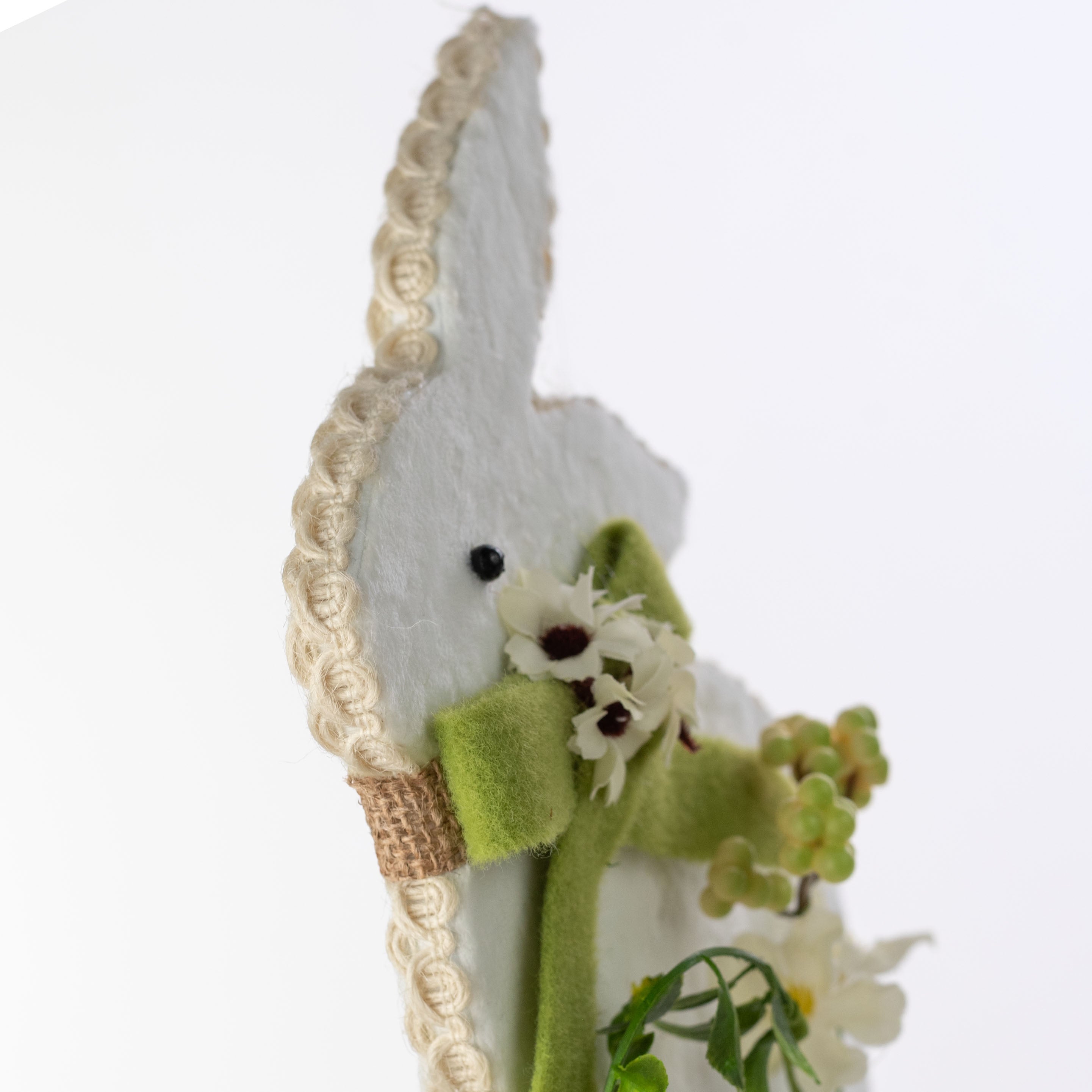 10" White Bunny with Moss Felt Bow Ornament